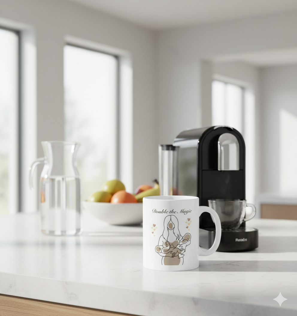 Mug, 'Double the Magic' Twin Mom Gift, 11oz, 15oz, Aesthetic Design, Love for Twin Moms, Mother's Day Mug, Birthday Gift, Baby Shower