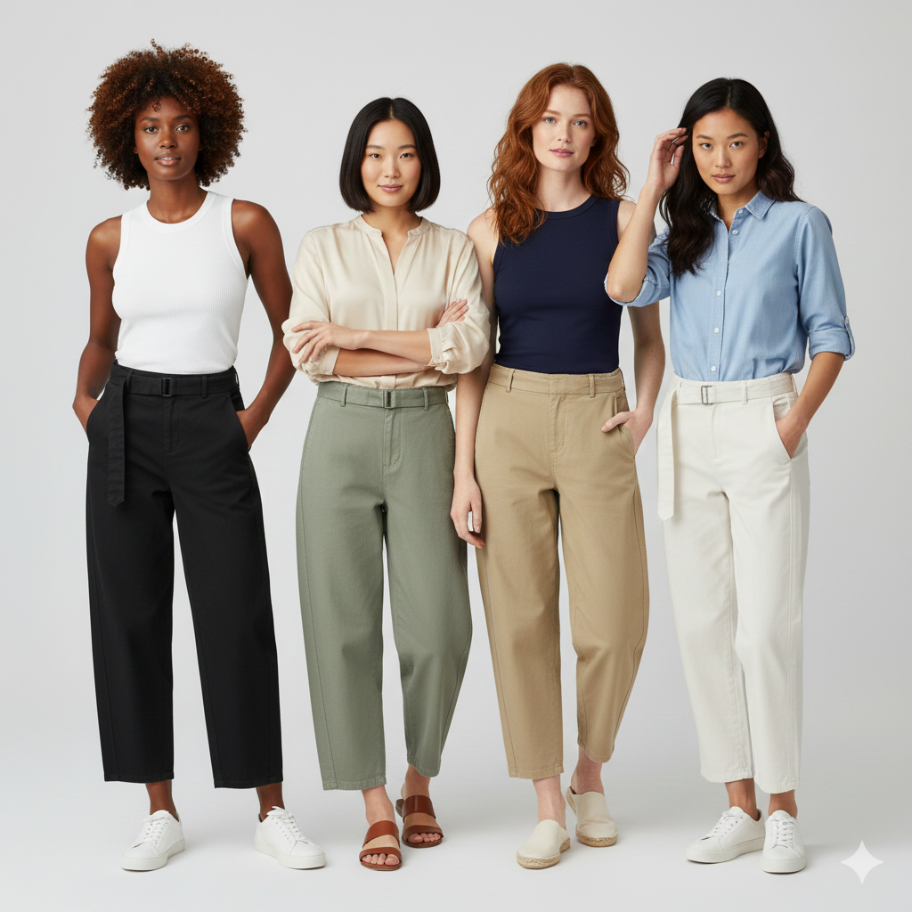 Belted Barrel-leg Chino Pants