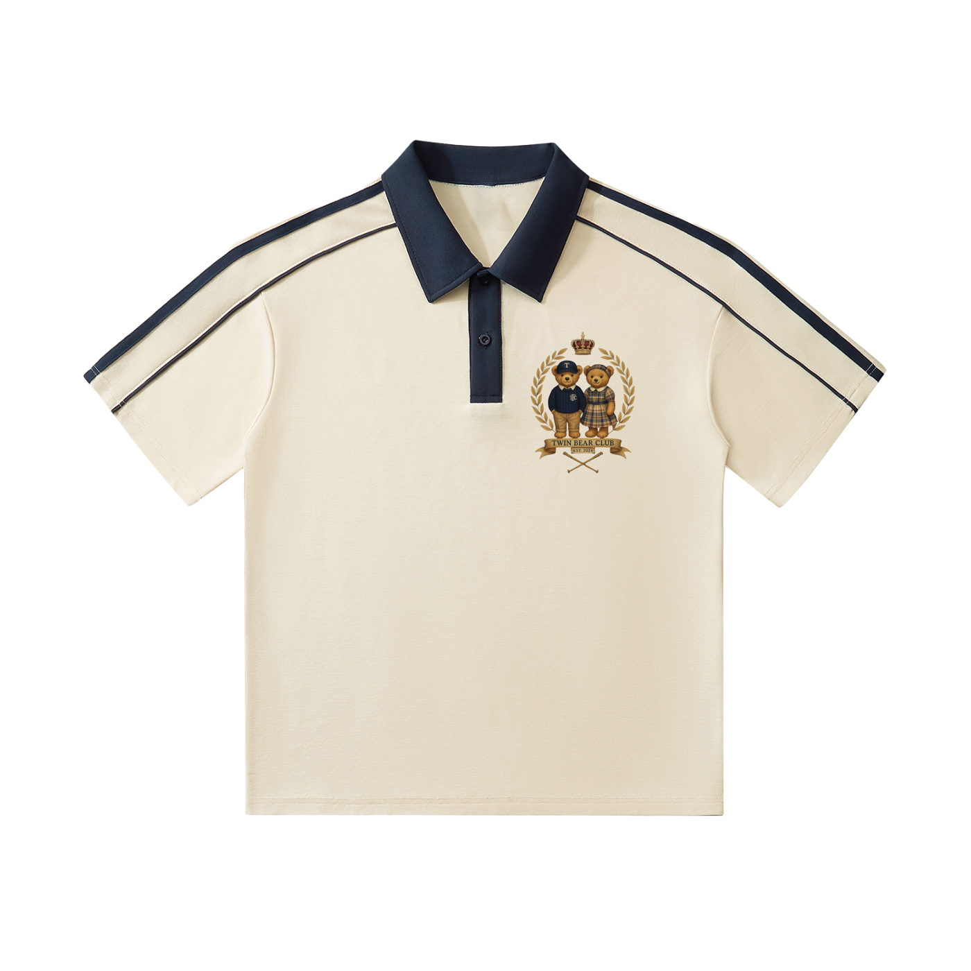 Twin Bear CLub,Matching family,Crest logo,Mans polo shirt,unisex polo shirt,Navy Polo,Cream Polo,Golf top,Preppy Style,Fashion