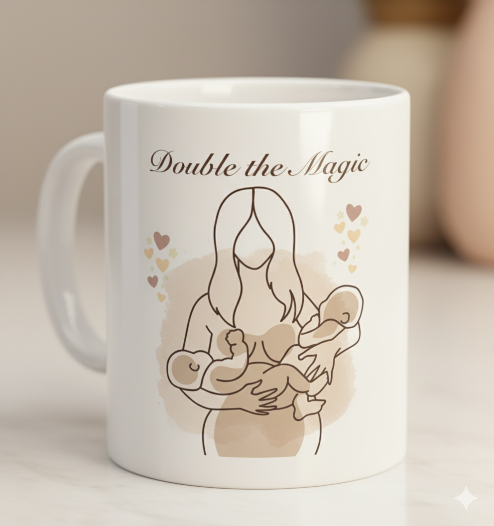 Mug, 'Double the Magic' Twin Mom Gift, 11oz, 15oz, Aesthetic Design, Love for Twin Moms, Mother's Day Mug, Birthday Gift, Baby Shower