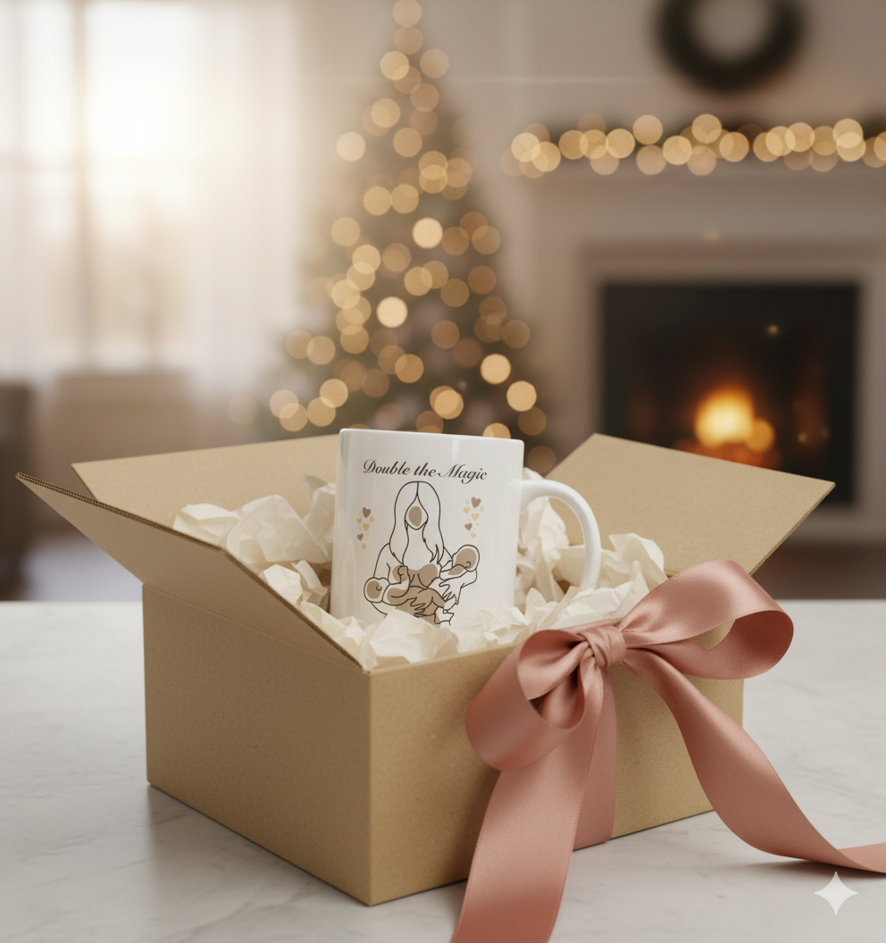 Mug, 'Double the Magic' Twin Mom Gift, 11oz, 15oz, Aesthetic Design, Love for Twin Moms, Mother's Day Mug, Birthday Gift, Baby Shower