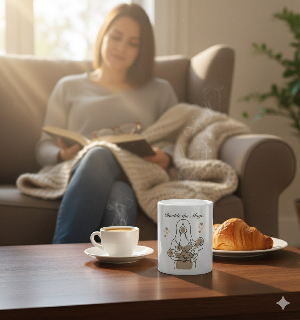 Mug, 'Double the Magic' Twin Mom Gift, 11oz, 15oz, Aesthetic Design, Love for Twin Moms, Mother's Day Mug, Birthday Gift, Baby Shower