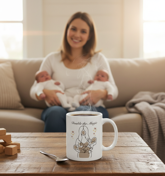 Mug, 'Double the Magic' Twin Mom Gift, 11oz, 15oz, Aesthetic Design, Love for Twin Moms, Mother's Day Mug, Birthday Gift, Baby Shower