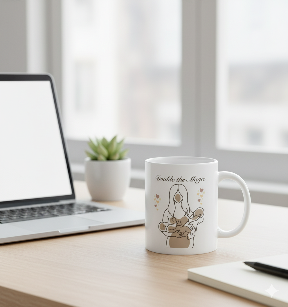 Mug, 'Double the Magic' Twin Mom Gift, 11oz, 15oz, Aesthetic Design, Love for Twin Moms, Mother's Day Mug, Birthday Gift, Baby Shower